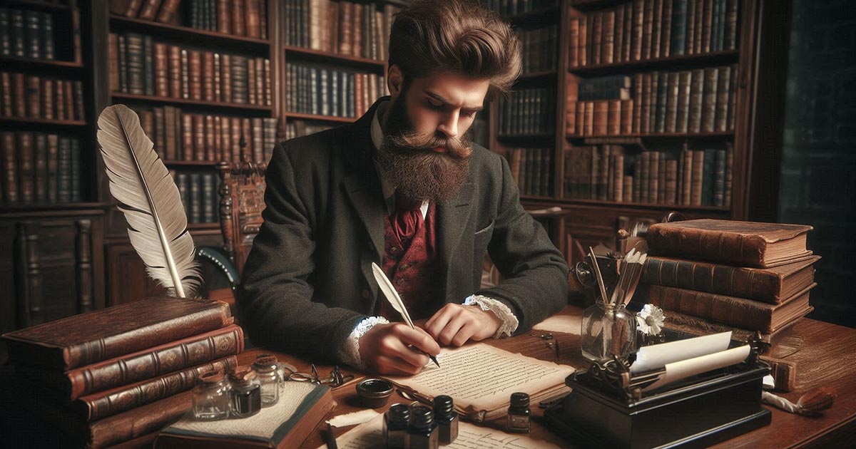 Charles Dickens at his desk